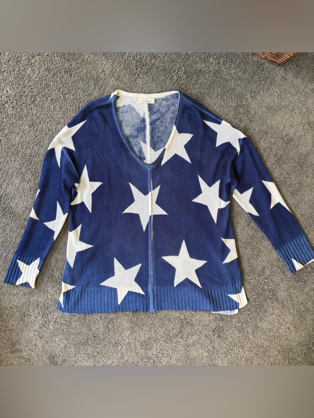 Elan Navy + White Lightweight Star Knit Sweater Womens One Size